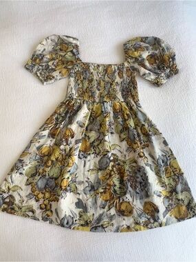 POSSE Linen Puff Sleeve Babydoll Mini Dress Small Fruit Print